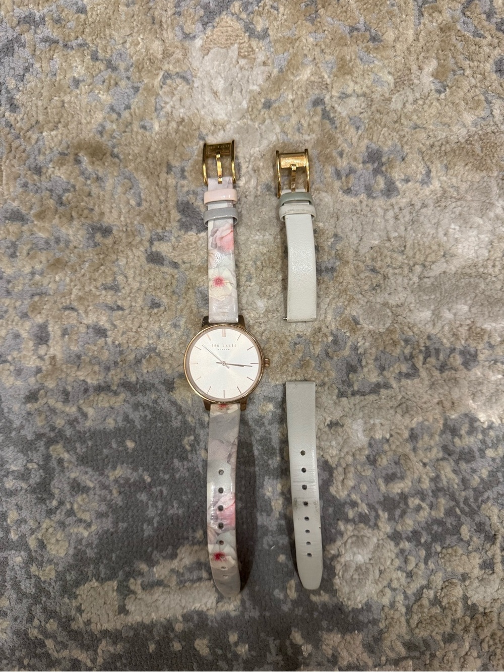 Ted Baker London Floral Leather Watch and White Strap Bands
